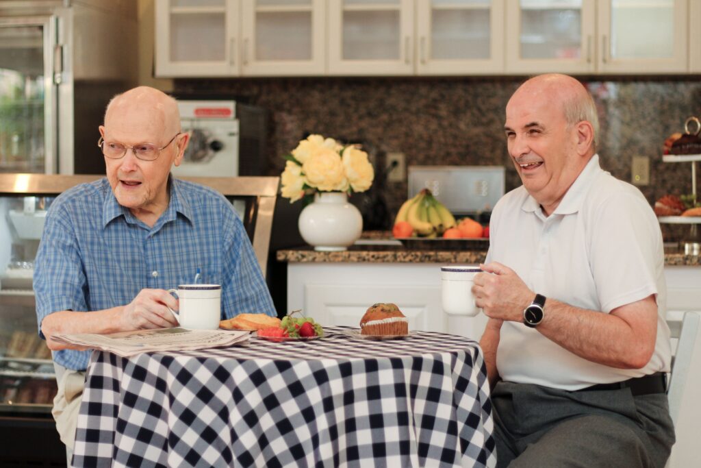 Residents enjoying coffee and refreshments at the cafe