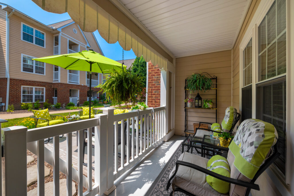 Outdoor patio overlooking an outdoor dining area