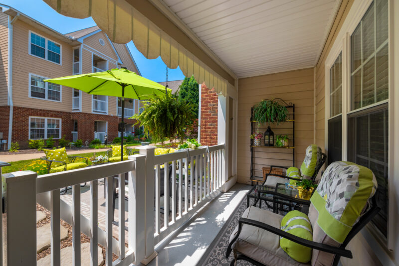 Outdoor patio overlooking an outdoor dining area