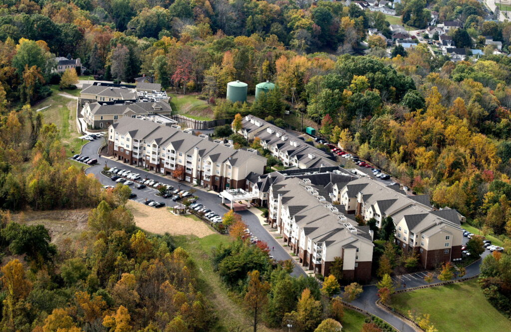 Aerial view of Edgewood Summit retirement community in Charleston, WV. 